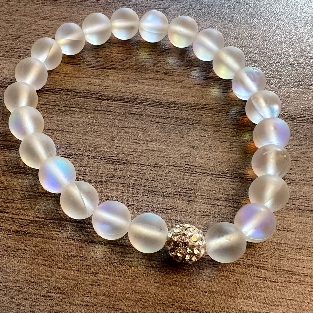 Luminous Frosted Bead Bracelet with Silver  Crystal Accent